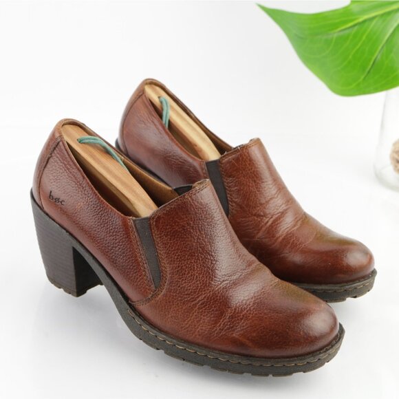 Born Womens Carla Boots Size 9 Brown Leather Block Heel Chelsea Booties Pull On - Picture 12 of 12